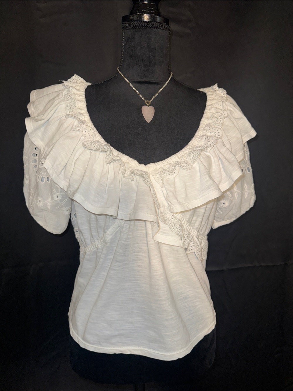 Anthropologie Forever That Girl Eyelet Ruffle Wrap White Blouse Top Shirt XS